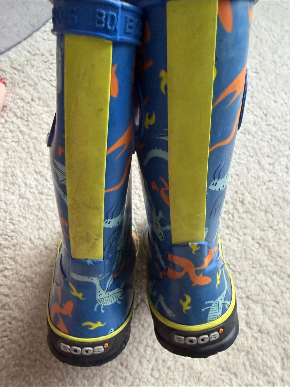 Bogs Kids Blue Dragon & Sea Creature Rain Boots with Orange Accents